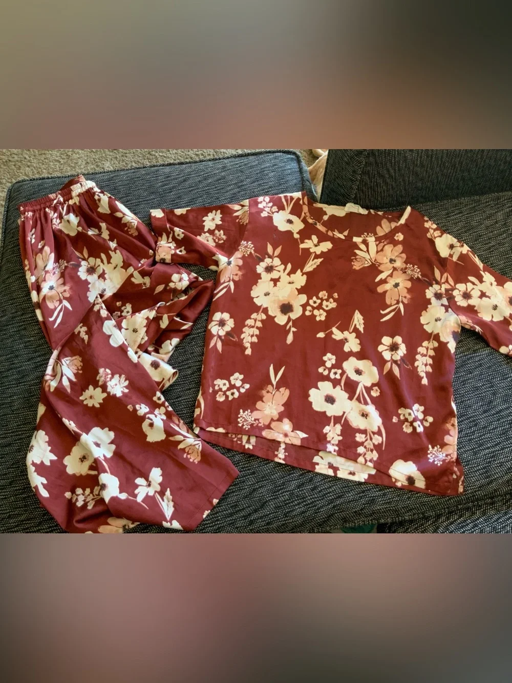 Girls' Floral Matching Set in Burgundy - Mia Joy